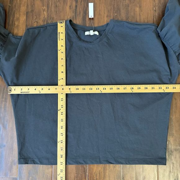 NWT MADEWELL 3/4-Sleeve Crepe Drop-Shoulder Bubble-Sleeve Tee Grey - Picture 9 of 9